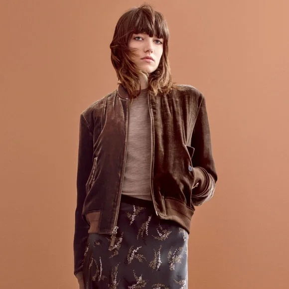 Vince Jackets Coats Vince Chocolate Brown Velvet Zipup